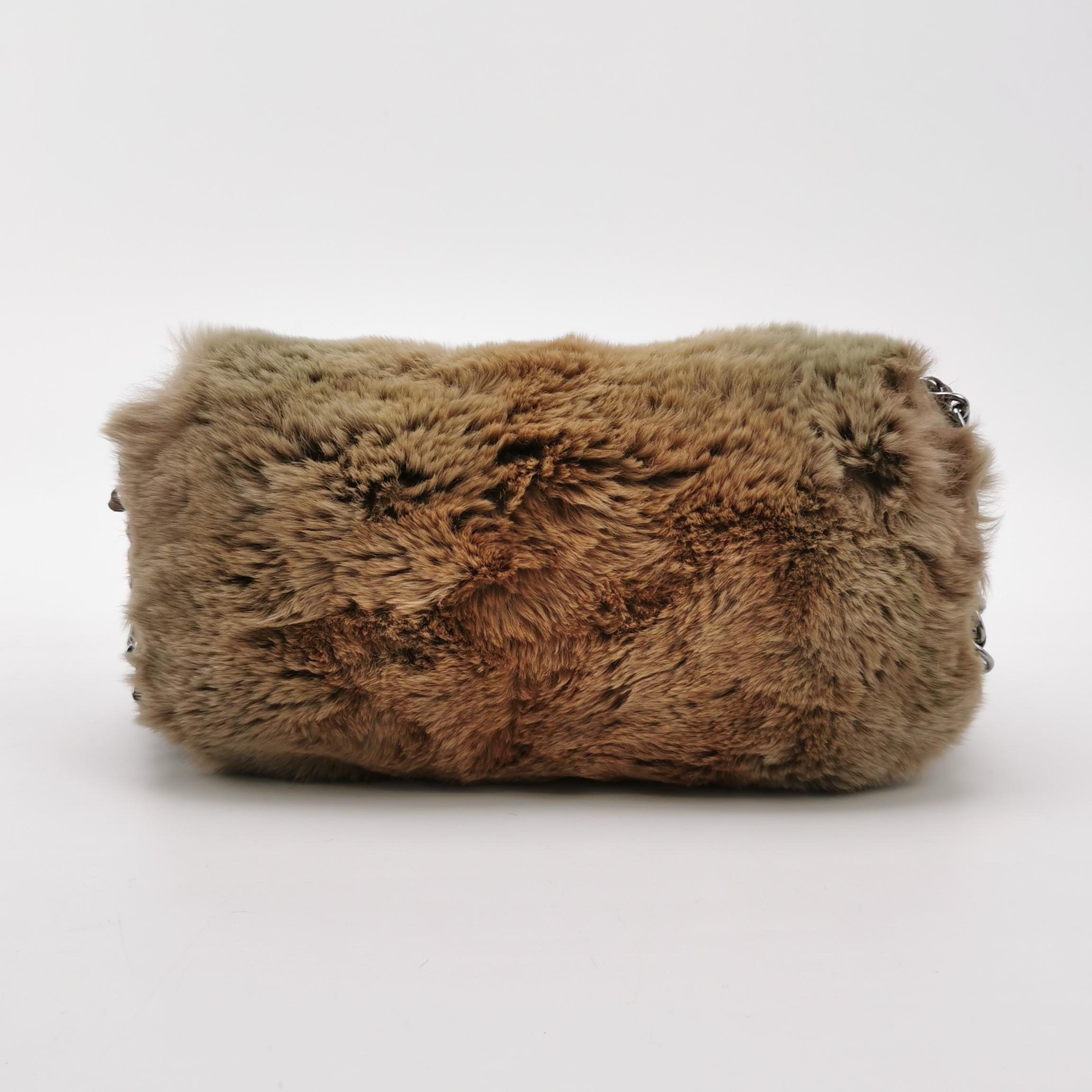 Chanel Fur Flap Bag Brown Grey Chincilla Bag Multi-Layer Chain 1
