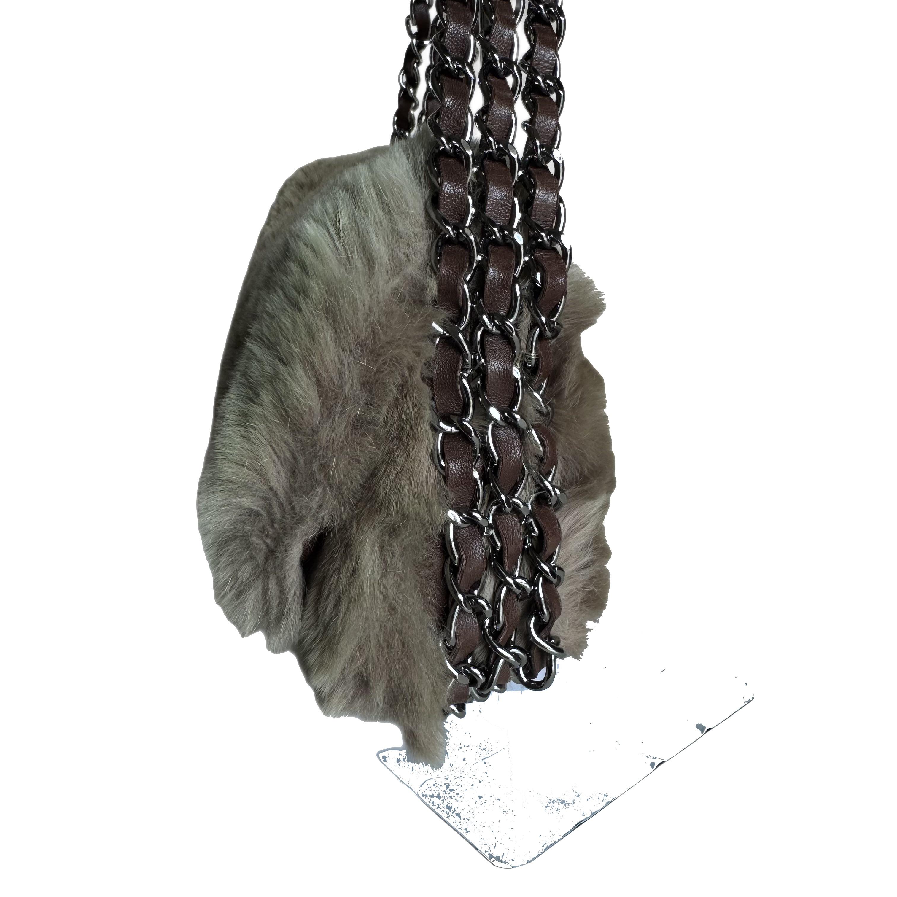 Chanel Fur Flap Bag Brown Grey Chincilla Bag Multi-Layer Chain en vente 1