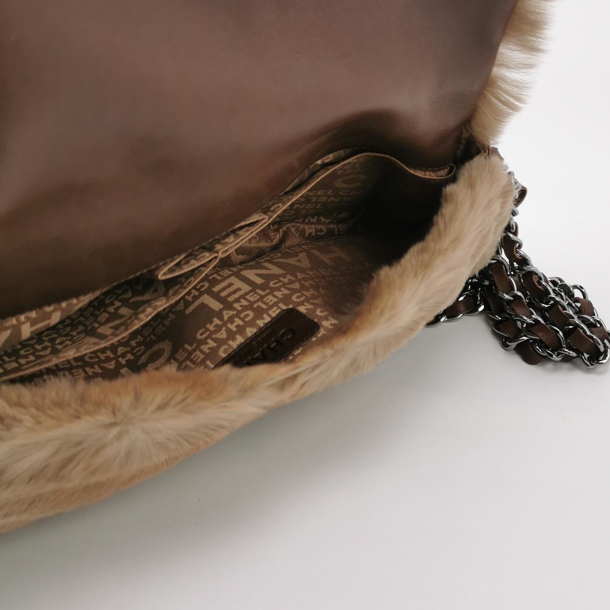 Chanel Fur Flap Bag Brown Grey Chincilla Bag Multi-Layer Chain 4