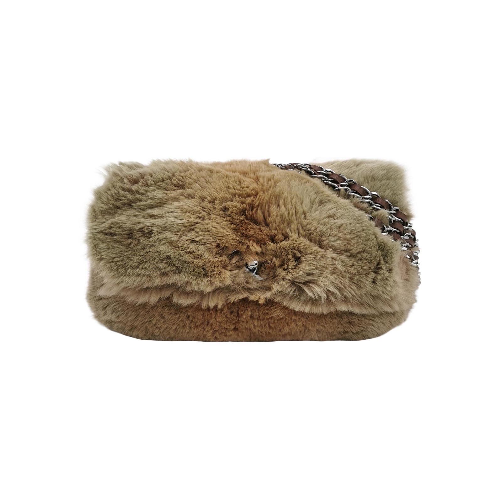 Chanel Fur Flap Bag Brown Grey Chincilla Bag Multi-Layer Chain