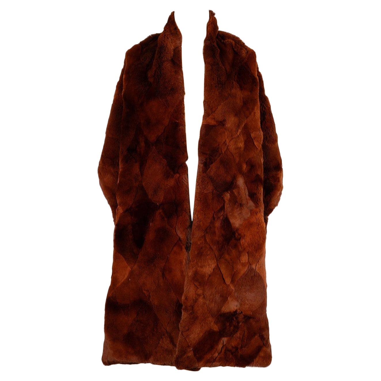 Estola Grande de Piel Chanel en Orylag Marrón Cobre con Forro de Seda Marrón