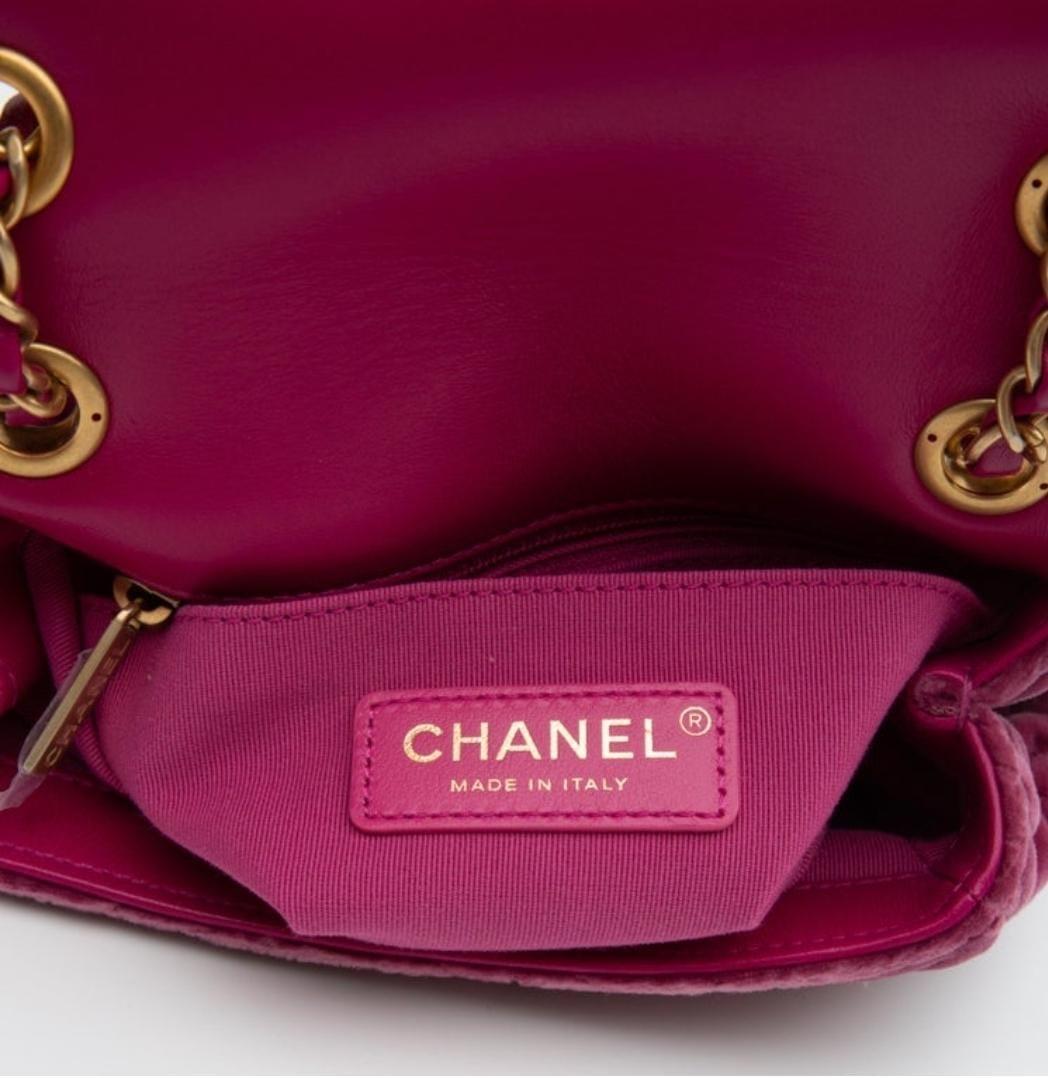 Women's Chanel Fuschia Camellia Quilted Velvet Mini Square Flap Bag