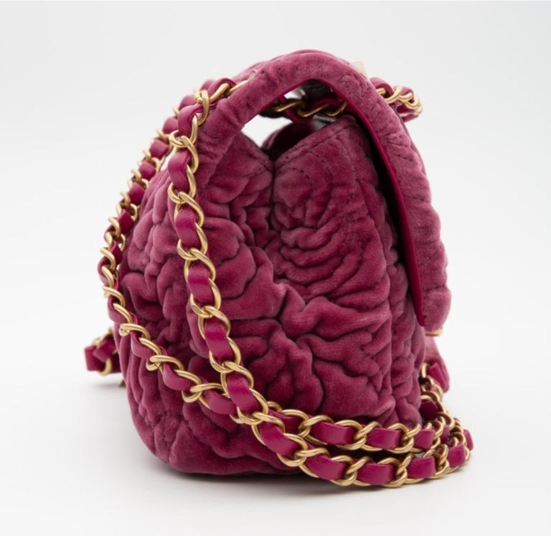 Chanel Fuschia Camellia Quilted Velvet Mini Square Flap Bag 1