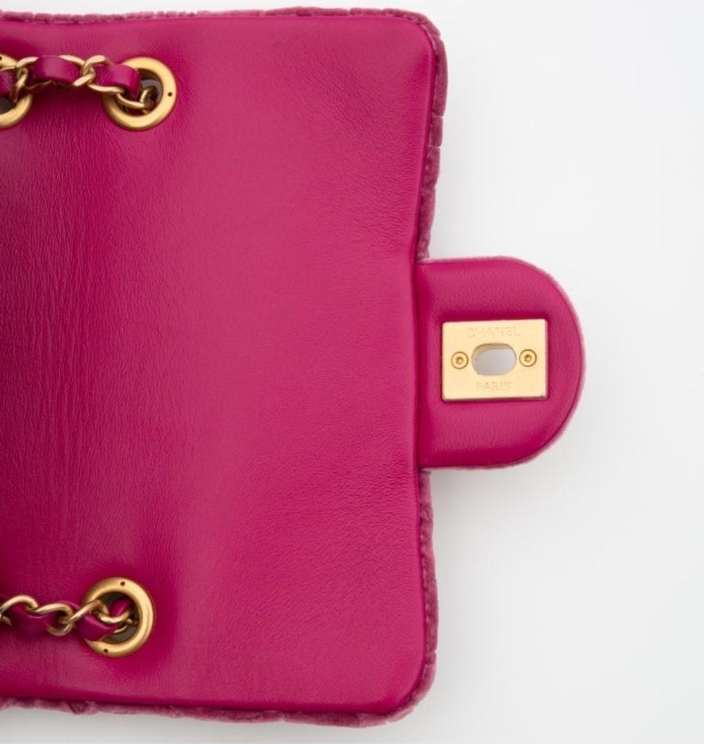 Chanel Fuschia Camellia Quilted Velvet Mini Square Flap Bag 4