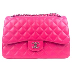 Chanel Fuschia Lambskin Jumbo Classic Double Flap Bag at 1stDibs