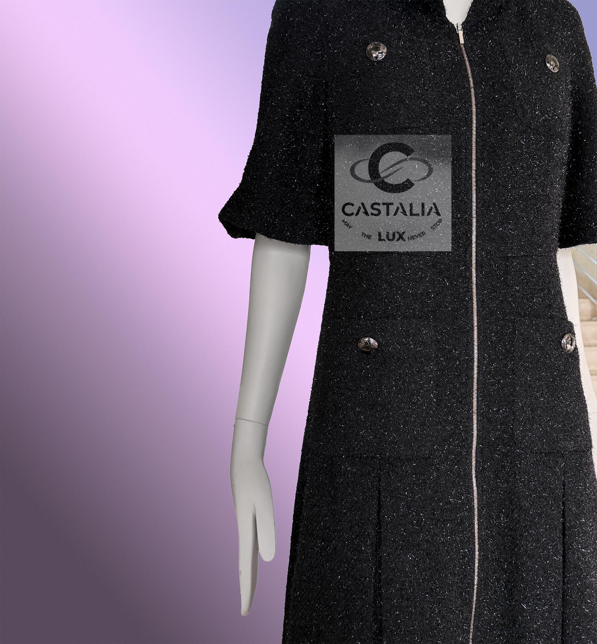 Chanel Futuristisch Schwarz Schimmer Tweed Jacke Kleid 36 FR im Angebot 7