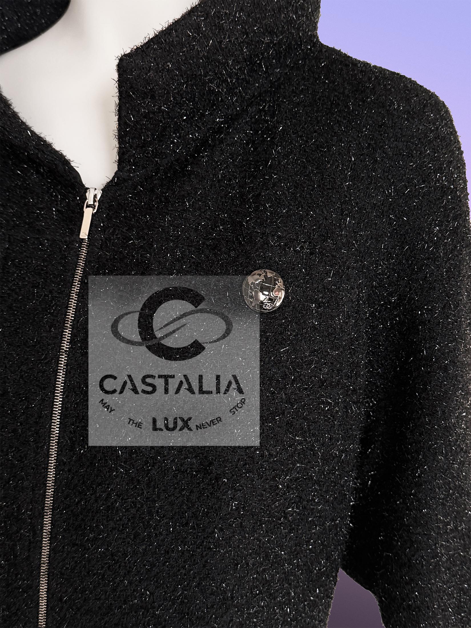 Chanel Futuristisch Schwarz Schimmer Tweed Jacke Kleid 36 FR im Angebot 8