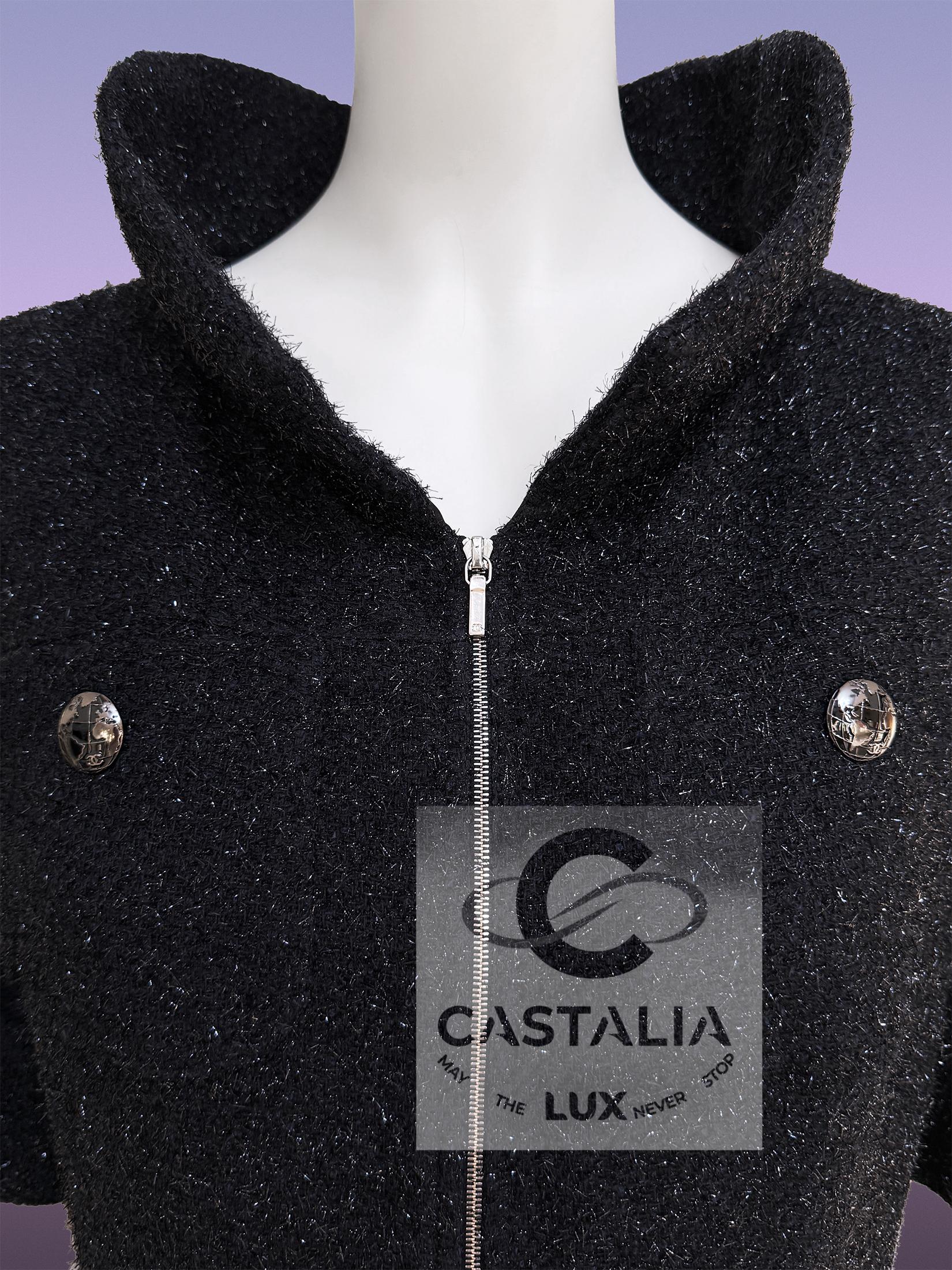 Chanel Futuristisch Schwarz Schimmer Tweed Jacke Kleid 36 FR im Angebot 10