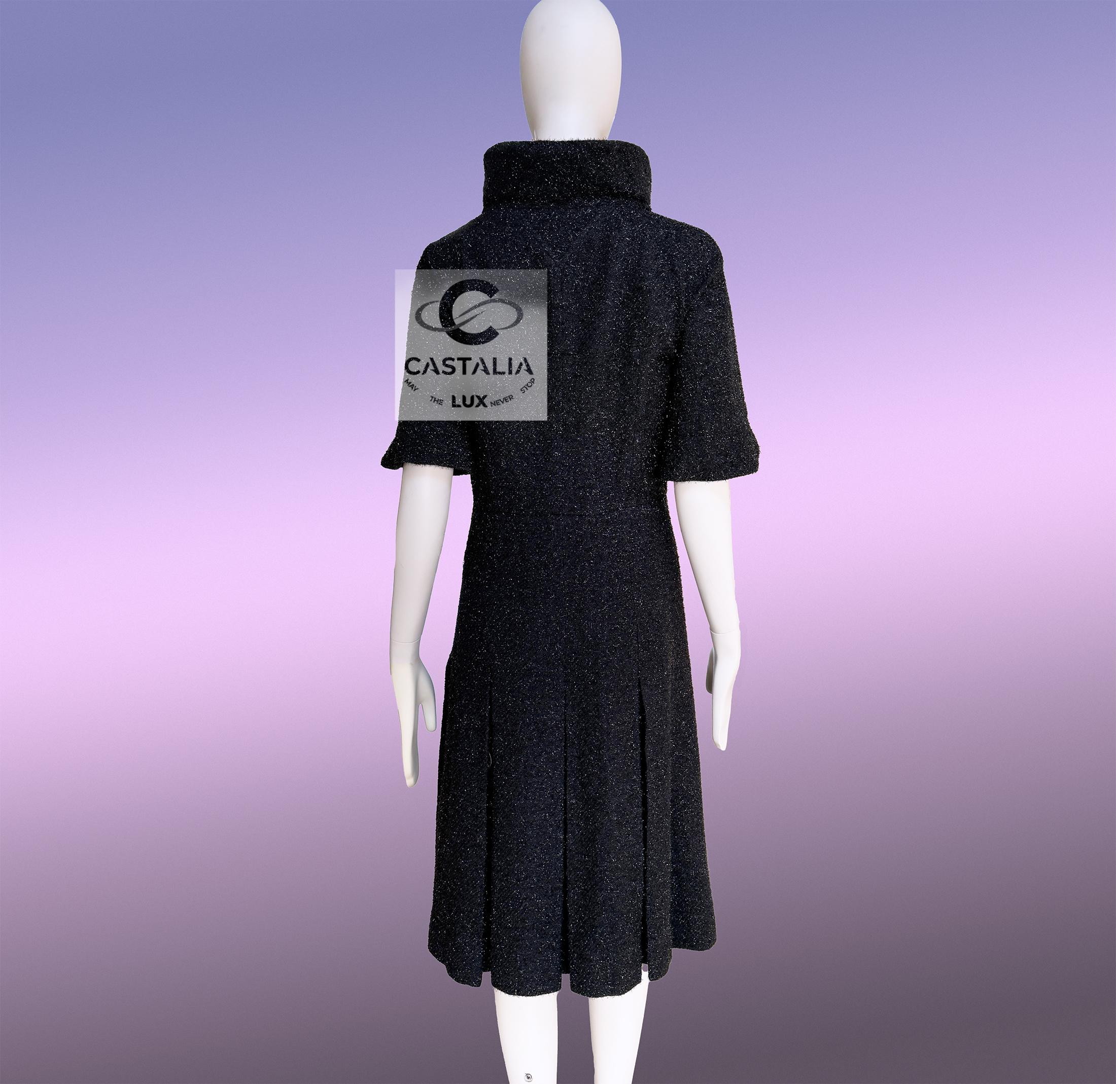 Chanel Futuristisch Schwarz Schimmer Tweed Jacke Kleid 36 FR im Angebot 12