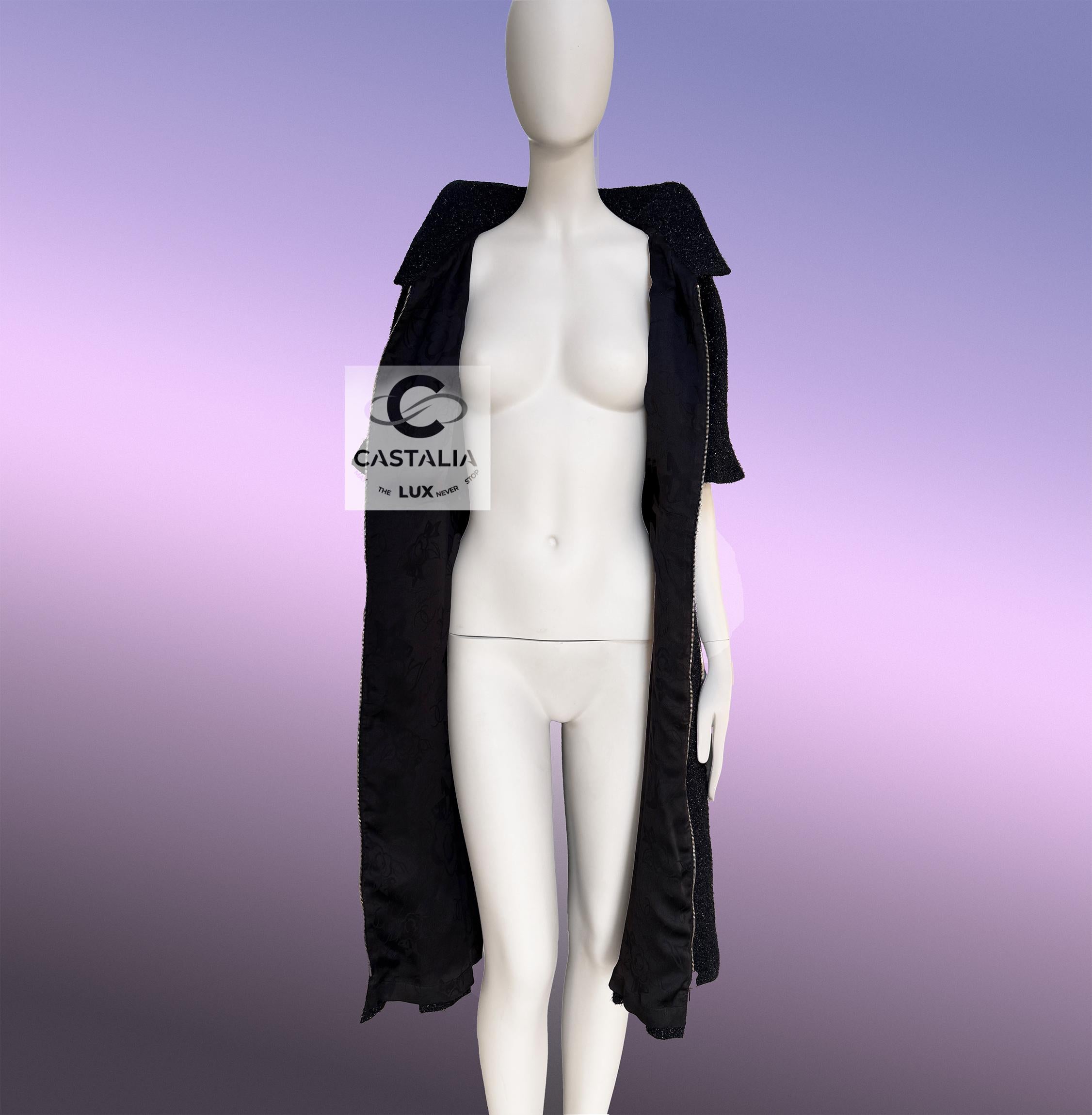 Chanel Futuristisch Schwarz Schimmer Tweed Jacke Kleid 36 FR im Angebot 13