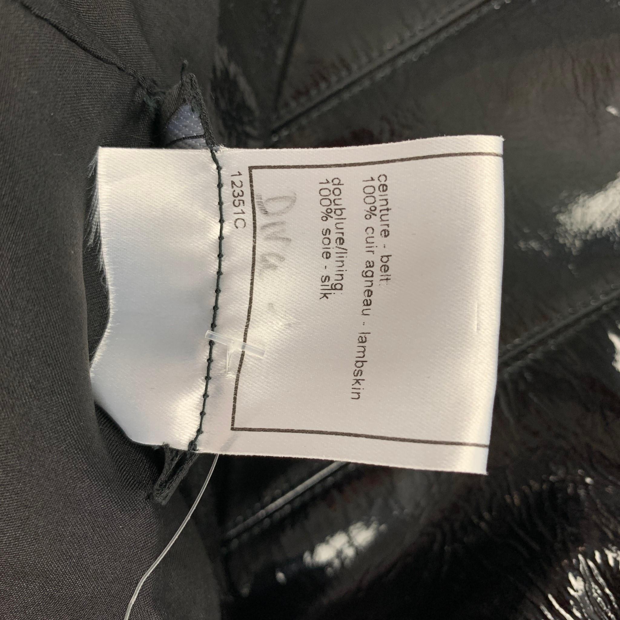 Women's CHANEL FW 01 Size 8 Black Patent Leather Silk Belt