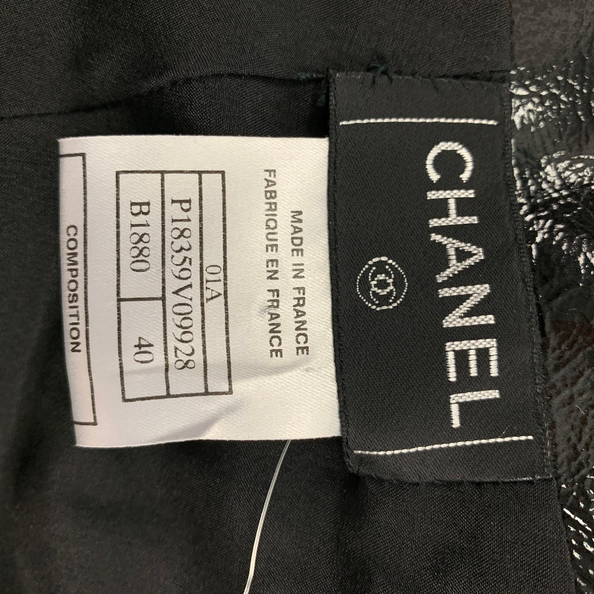 CHANEL FW 01 Size 8 Black Patent Leather Silk Belt For Sale 2