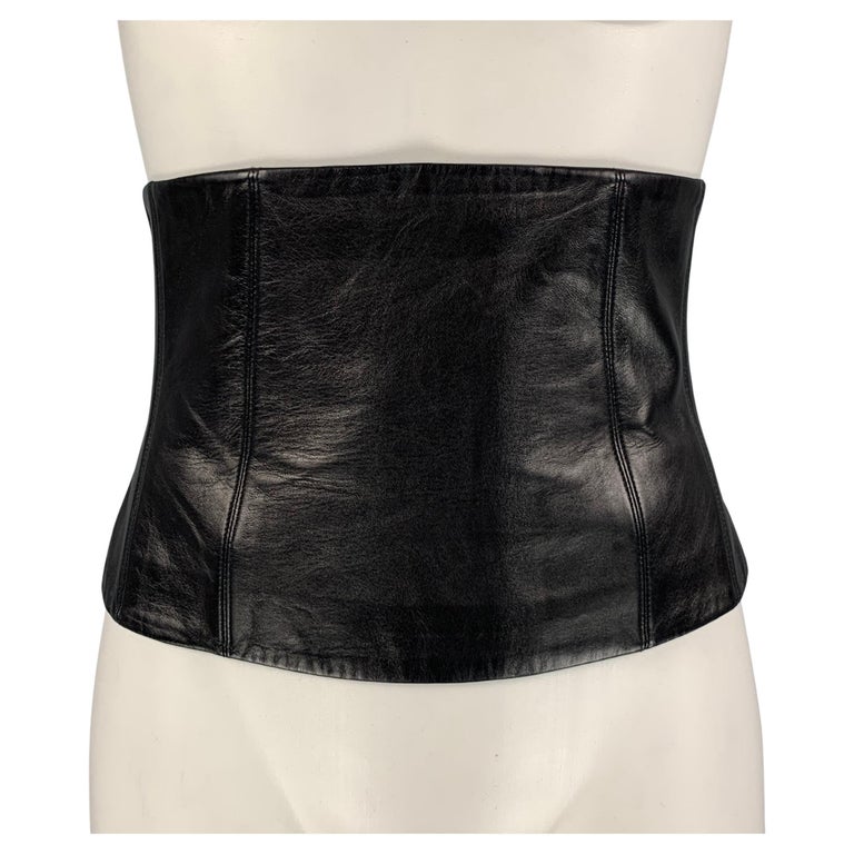 CHANEL FW 01 Waist Size 6 Black Leather Silk Belt For Sale at 1stDibs