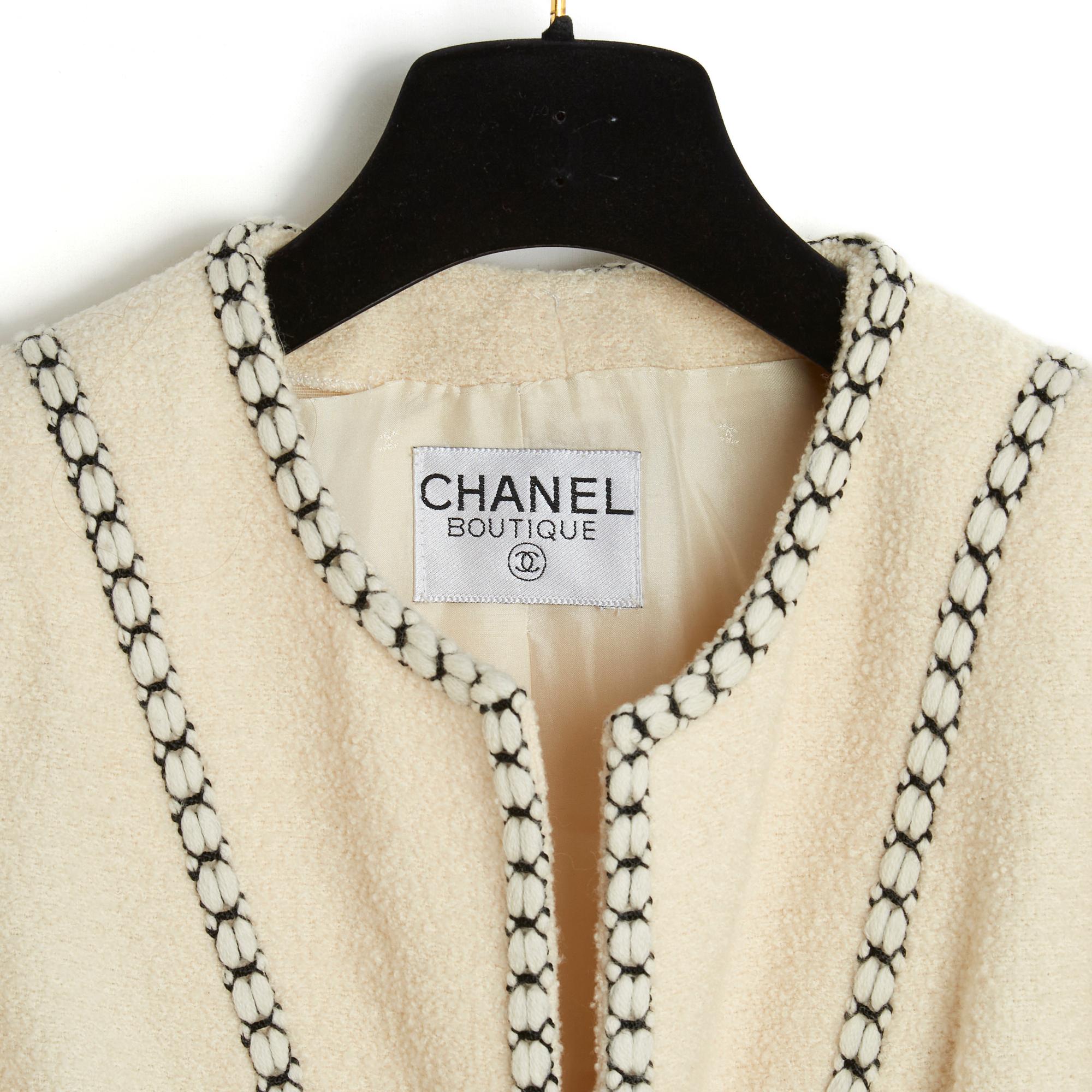 Beige Chanel FW 1993 Jacket FR38 Ecru Wool Trimmings For Sale