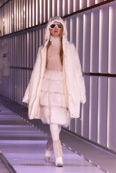 Chanel FW 2000 Karl Lagerfeld Grey Nylon & Fleece Hooded Puffer Coat FR 38