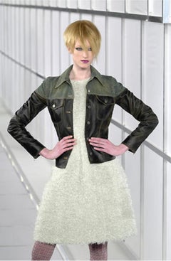 Chanel FW 2000 Karl Lagerfeld Light Blue Grey Fuzzy Dress FR 36