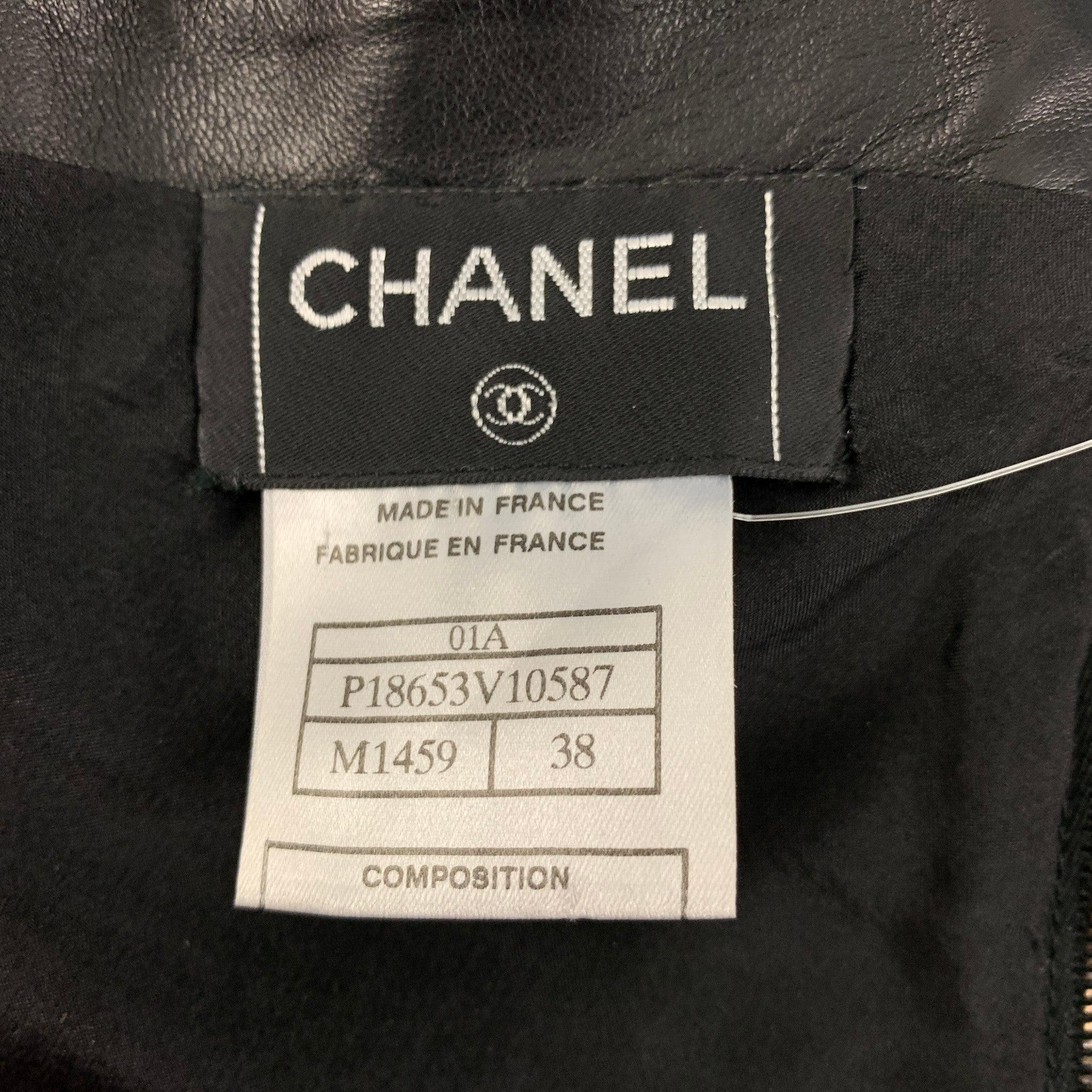 Men's CHANEL FW 2001 Size 6 Black Leather Silk Belt For Sale