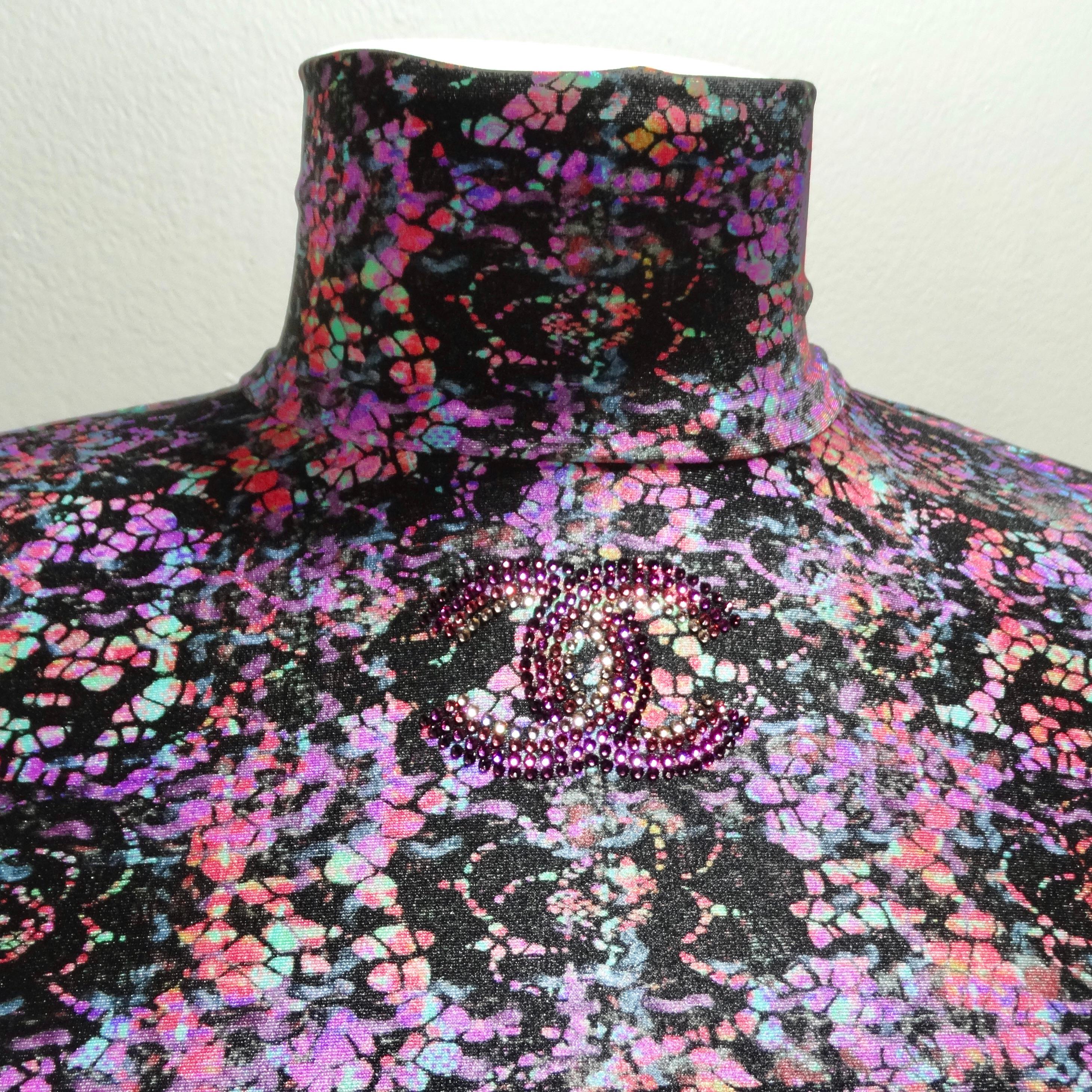 Chanel FW 2022-23 Printed Logo Turtleneck Top In Excellent Condition For Sale In Scottsdale, AZ