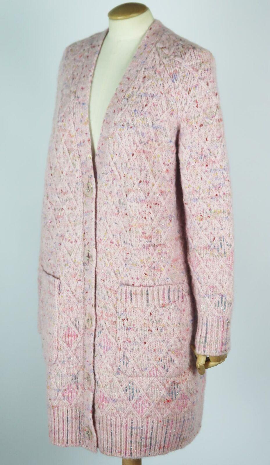 Beige Chanel FW17 Sequined Cable Knit Wool Cardigan