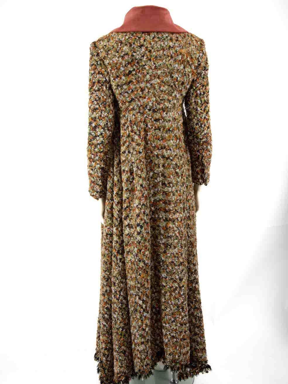Brown Chanel FW18 Velvet Collar Long Tweed Coat Size S
