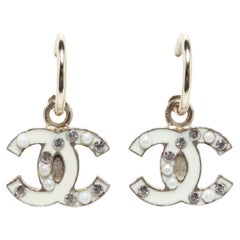 Chanel FW2007 Boucles Creoles CC Enamel diamonds pearls CC on Hoops Earrings
