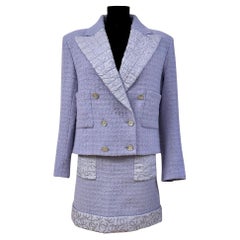 Chanel FW21 Lilac Wool Tweed Jacket and Skirt Suit Chanel FW21 Lilac Wool Tweed Jacket and Skirt Suit