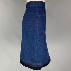 CHANEL FW91 Size 10 Blue Cotton / Lycra Below Knee Pencil Skirt