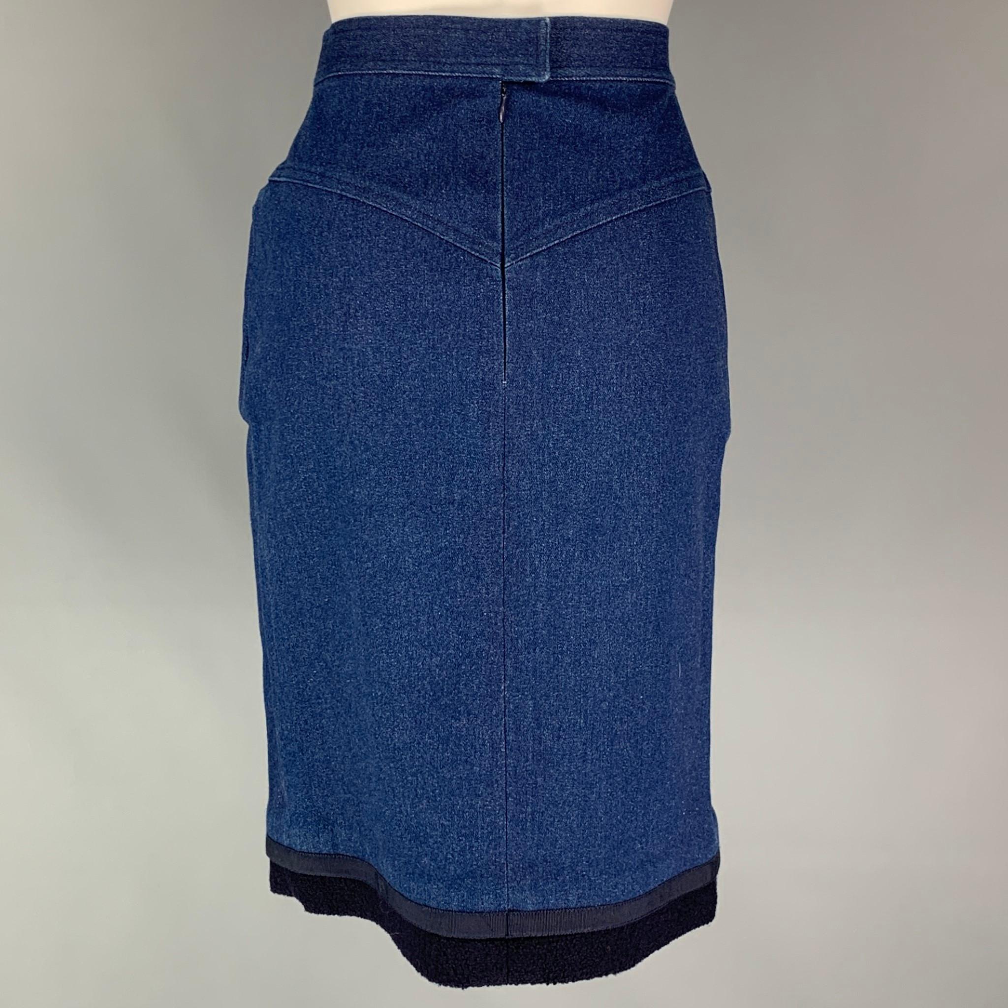 CHANEL FW91 Größe 10 Blauer kniefreier Bleistiftrock aus Baumwolle / Lycra im Zustand „Gut“ in San Francisco, CA