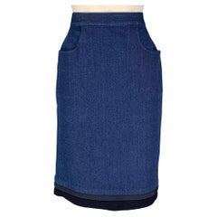 CHANEL FW91 Size 10 Blue Cotton / Lycra Below Knee Pencil Skirt
