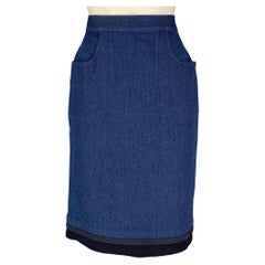 CHANEL FW91 Größe 10 Blauer kniefreier Bleistiftrock aus Baumwolle / Lycra