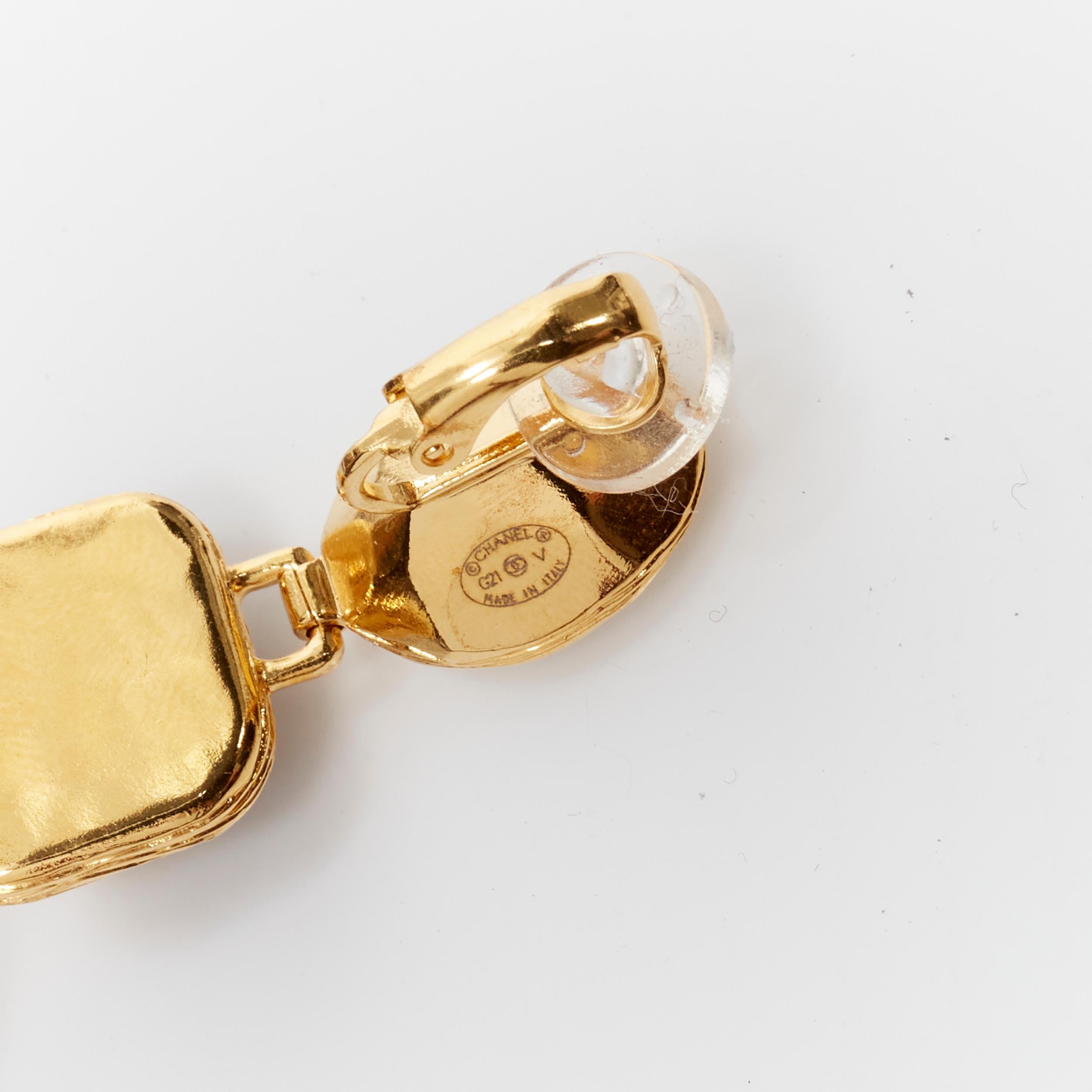 CHANEL G21 V CC logo black resin crystal gold tone statement drop earrings 2