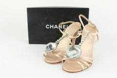 Chanel G24639 Size 41 Jumbo Crystal Strappy Satin Heels 129c3