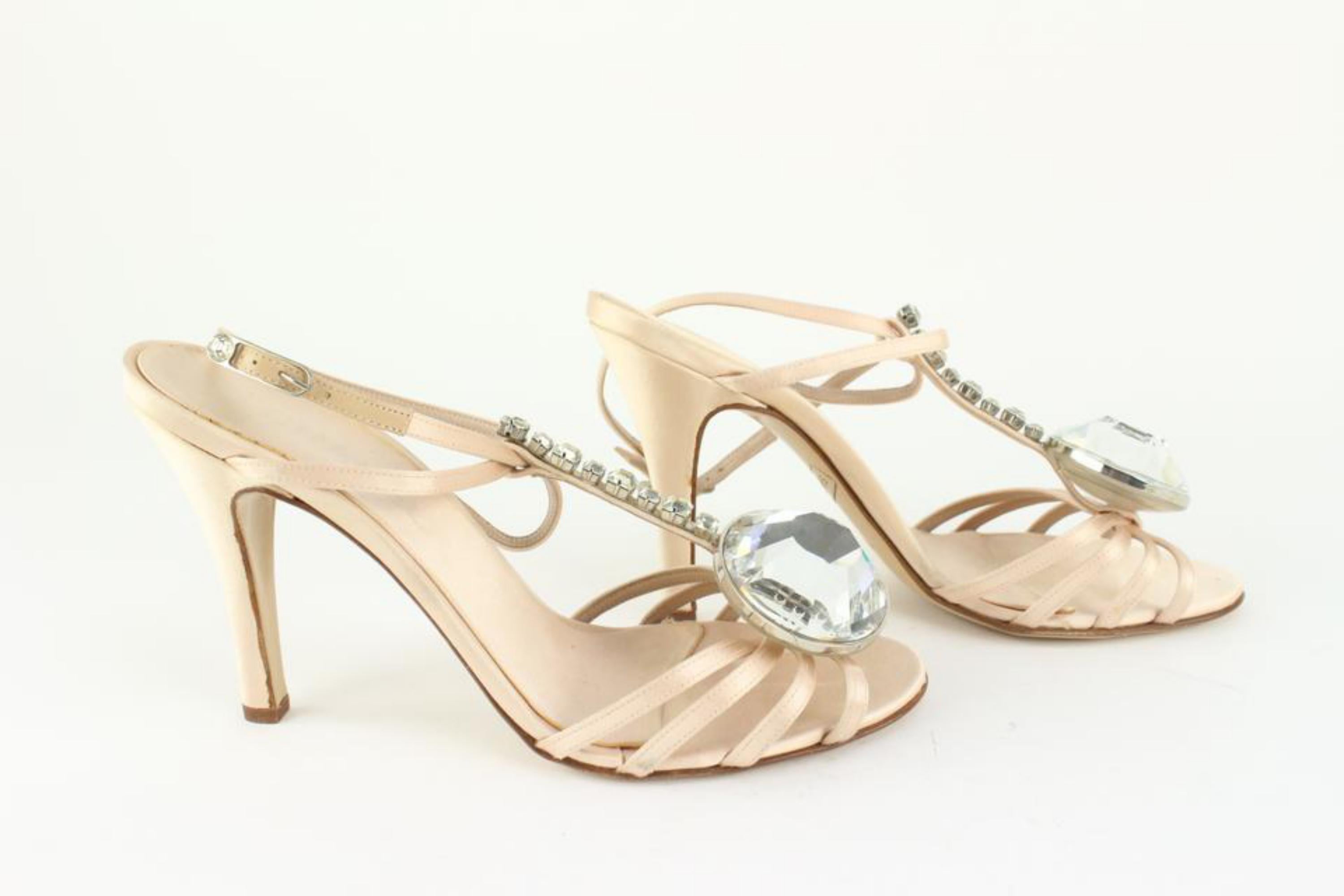 Chanel G24639 Size 41 Jumbo Crystal Strappy Satin Heels 129c3 For Sale 1