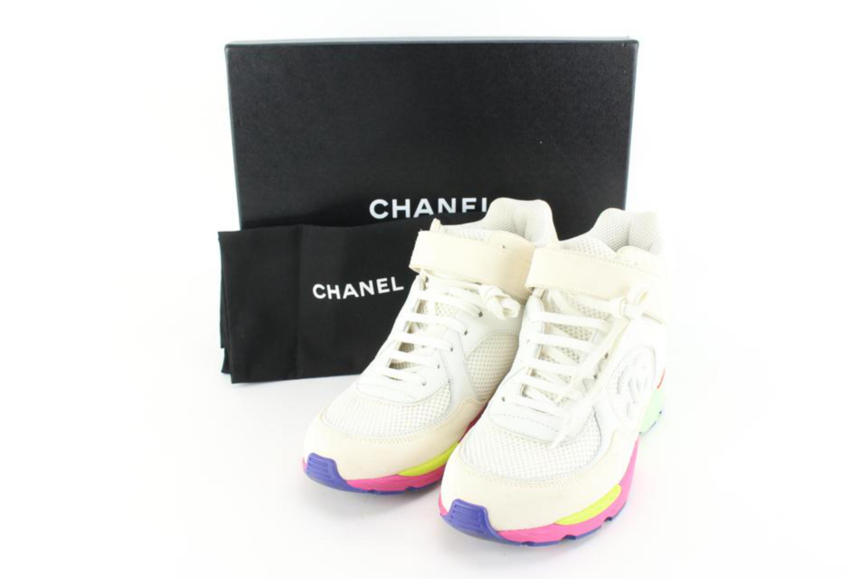 Chanel G26584 Women's 37 Multicolor High Top Trainer Sneakers 34cc721s 5