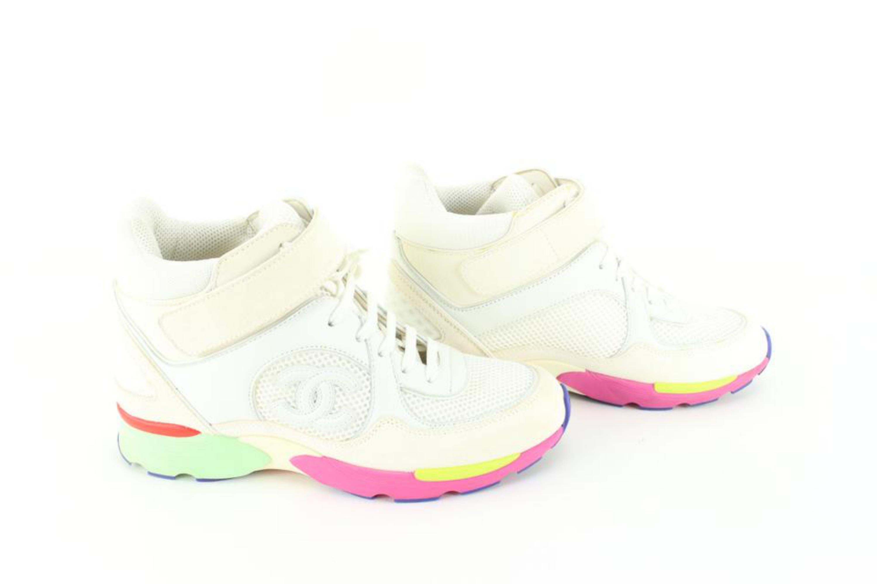 Chanel G26584 Women's 37 Multicolor High Top Trainer Sneakers 34cc721s In Good Condition In Dix hills, NY