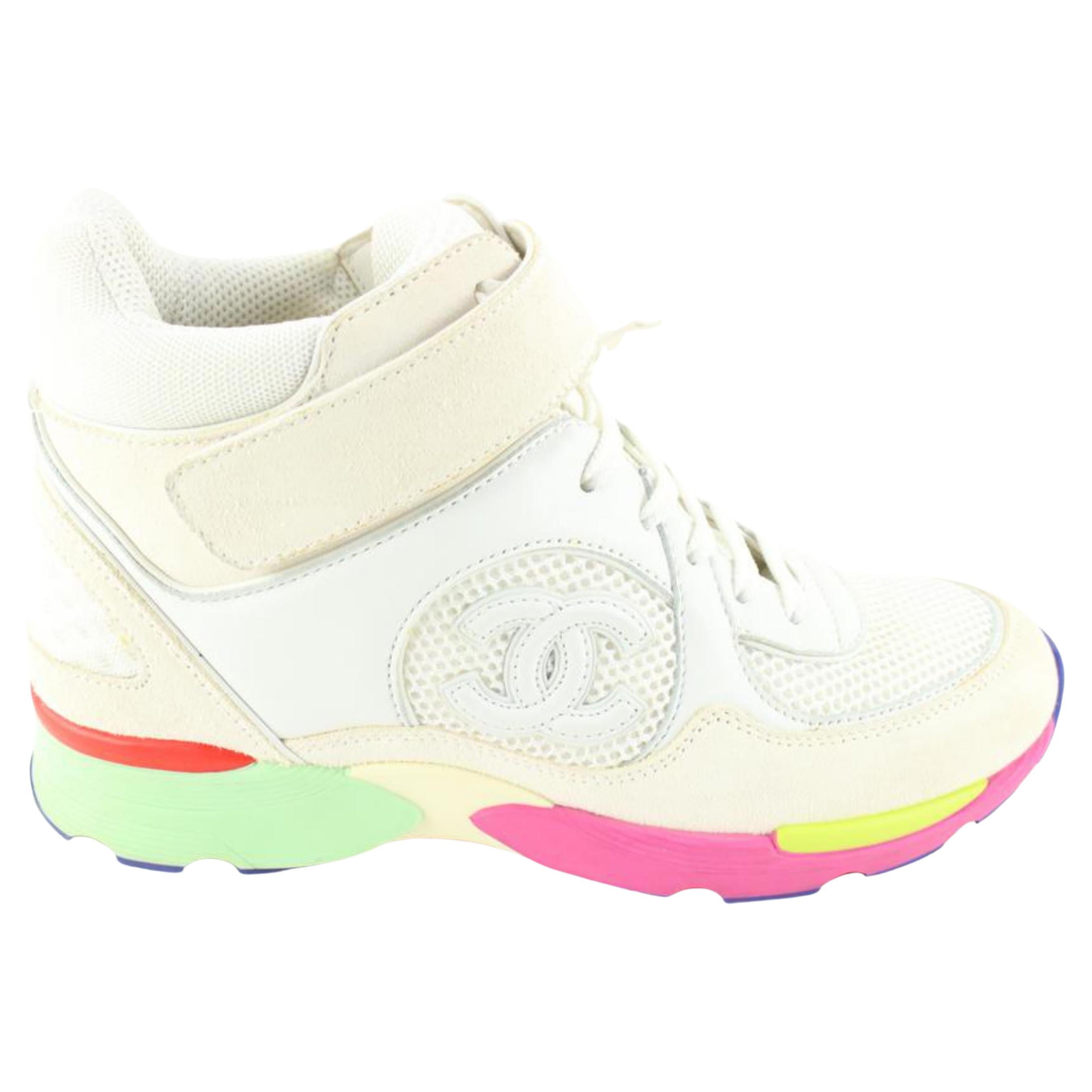 Chanel G26584 Women's 37 Multicolor High Top Trainer Sneakers 34cc721s