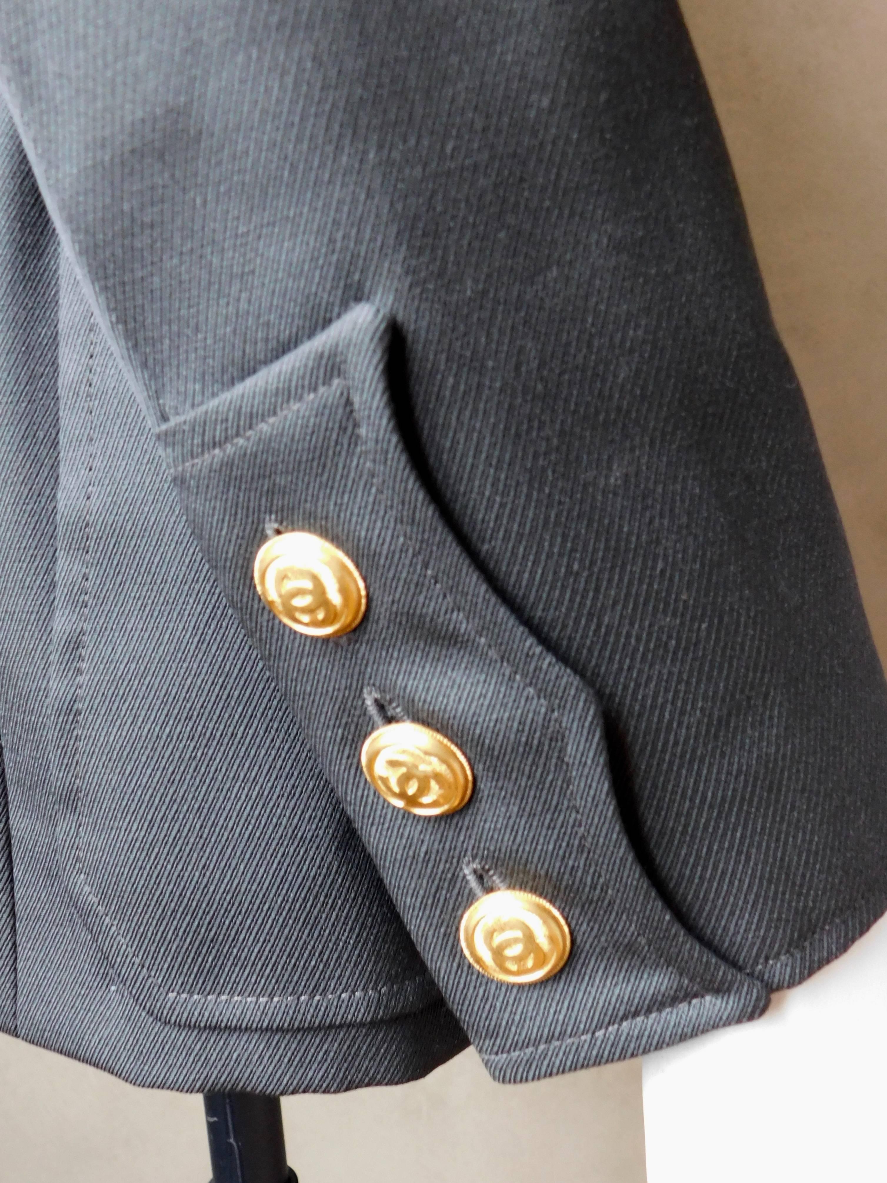 Chanel Gabardine Military Style Jacket with 16 Gold Buttons In Good Condition In Antwerp, BE