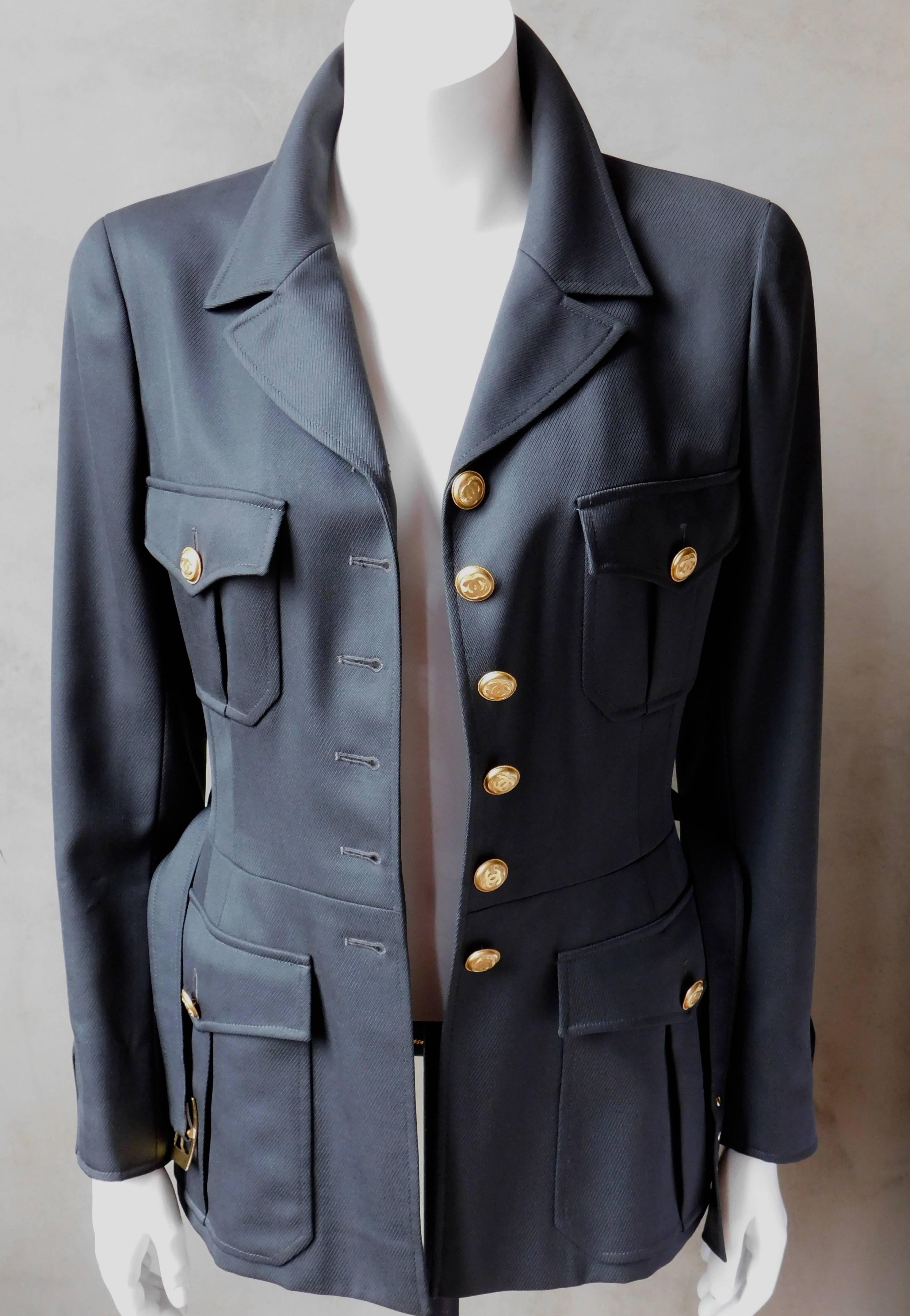 Chanel Gabardine Military Style Jacket with 16 Gold Buttons 3