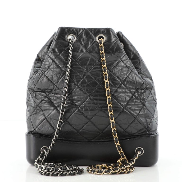 CHANEL Aged Calfskin Quilted Gabrielle Backpack Black 217544