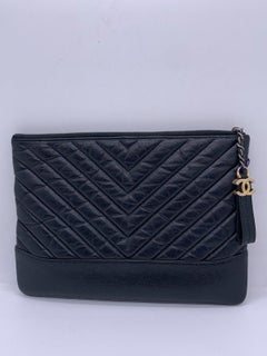 Chanel Gabrielle Clutch Black Aged Calfskin Vhevron Quilting