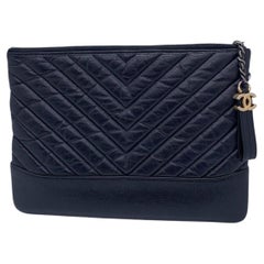 Chanel Gabrielle Clutch Black Aged Calfskin Vhevron Quilting