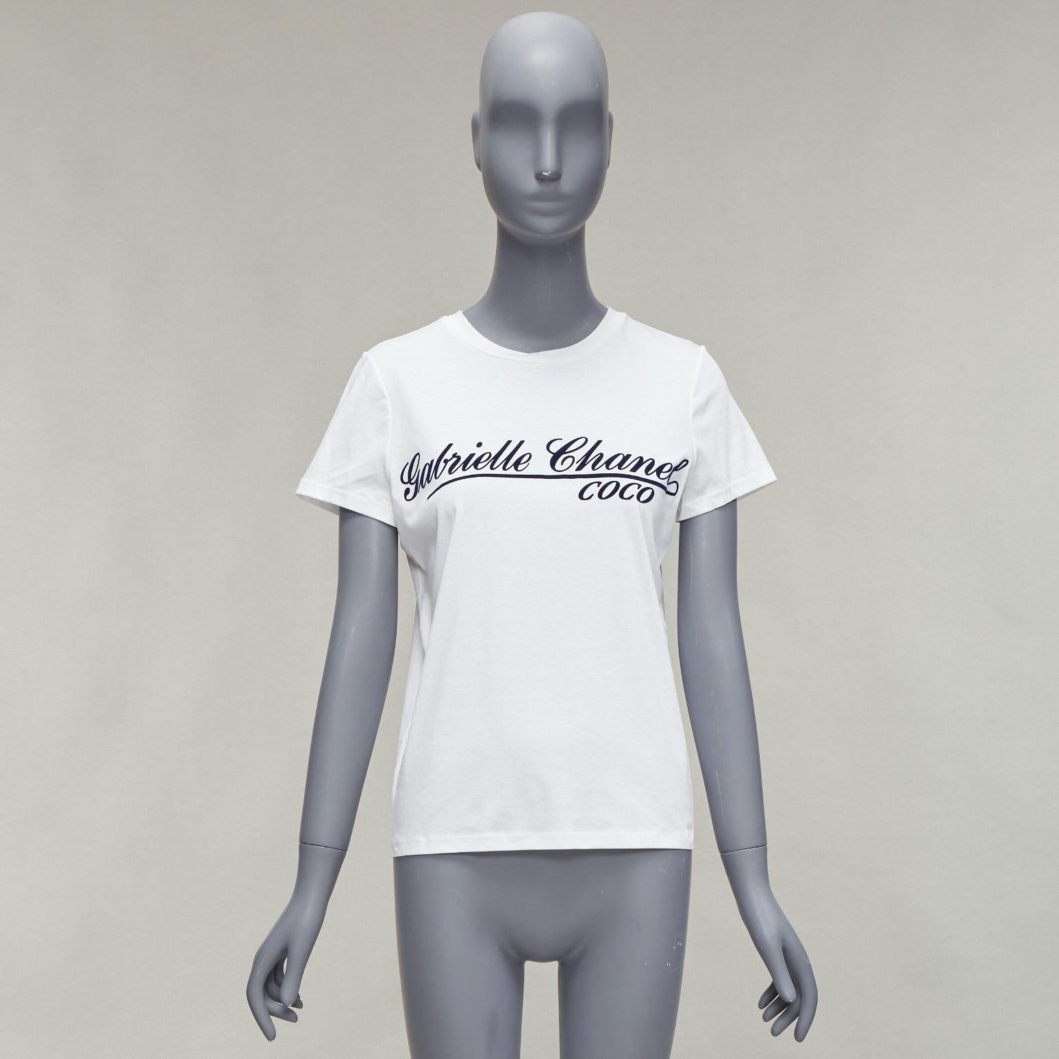 CHANEL Gabrielle Coco navy velvet print white cotton short sleeve tshirt FR36 S 6