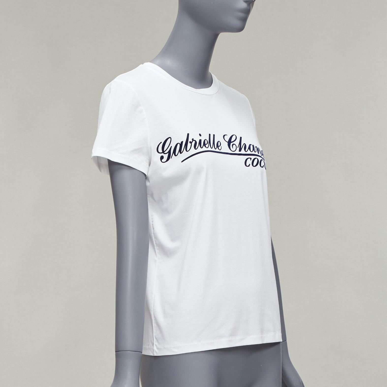 CHANEL Gabrielle Coco navy velvet print white cotton short sleeve tshirt FR36 S In Good Condition In Hong Kong, NT