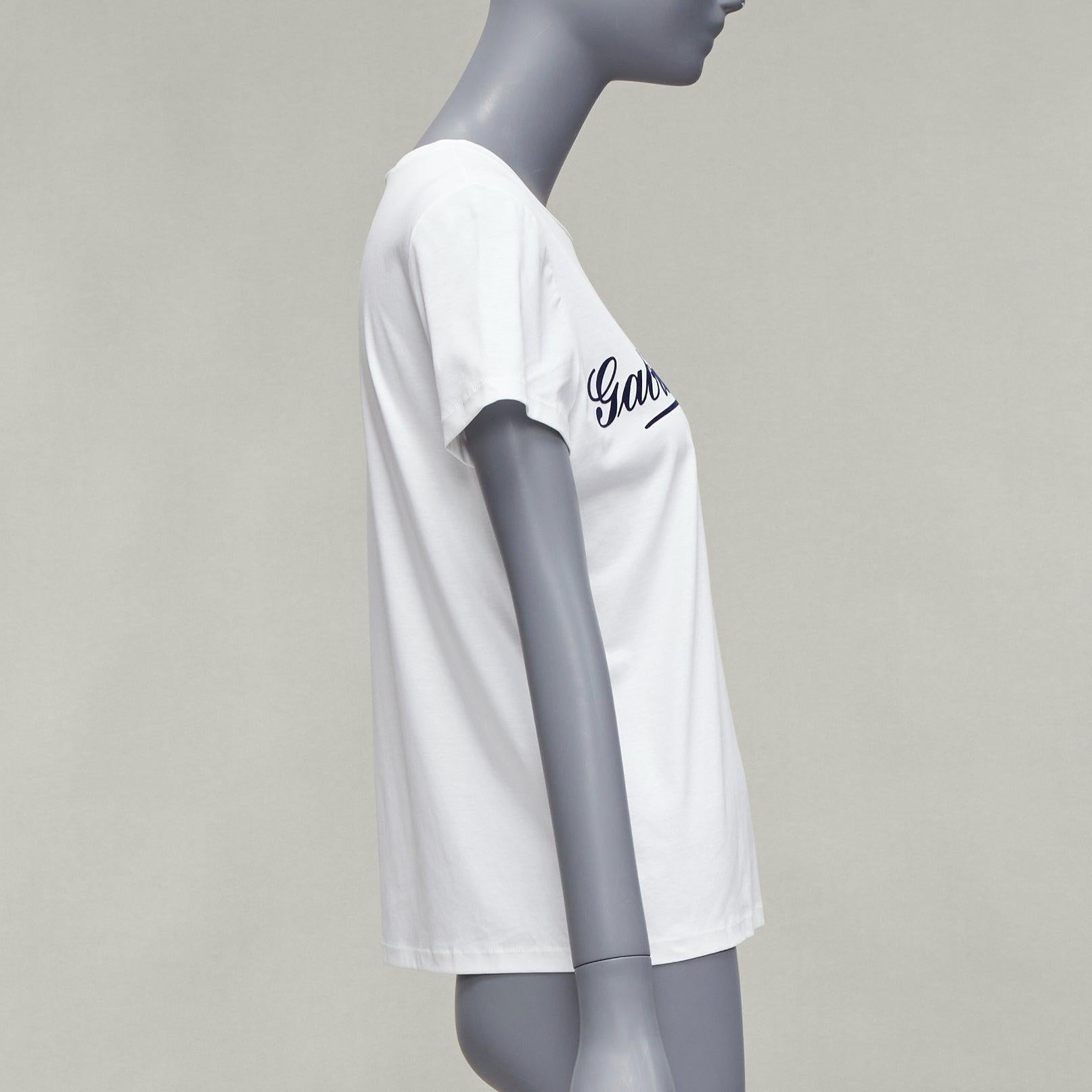 Women's CHANEL Gabrielle Coco navy velvet print white cotton short sleeve tshirt FR36 S