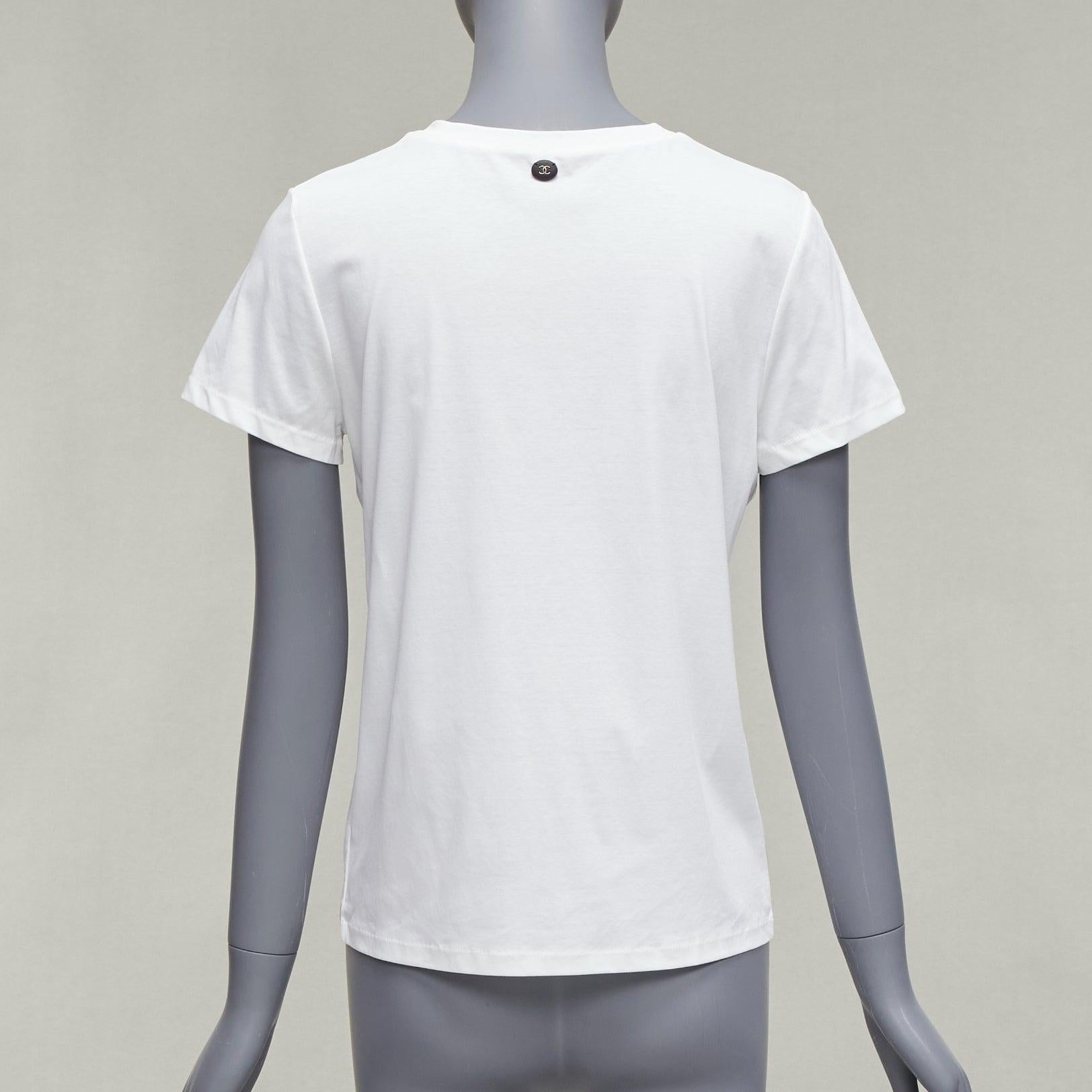 CHANEL Gabrielle Coco navy velvet print white cotton short sleeve tshirt FR36 S 1