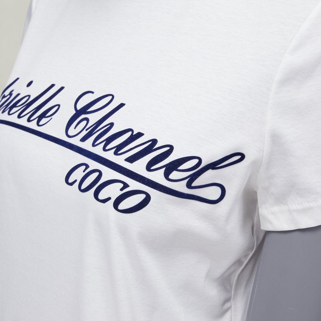 CHANEL Gabrielle Coco navy velvet print white cotton short sleeve tshirt FR36 S 3