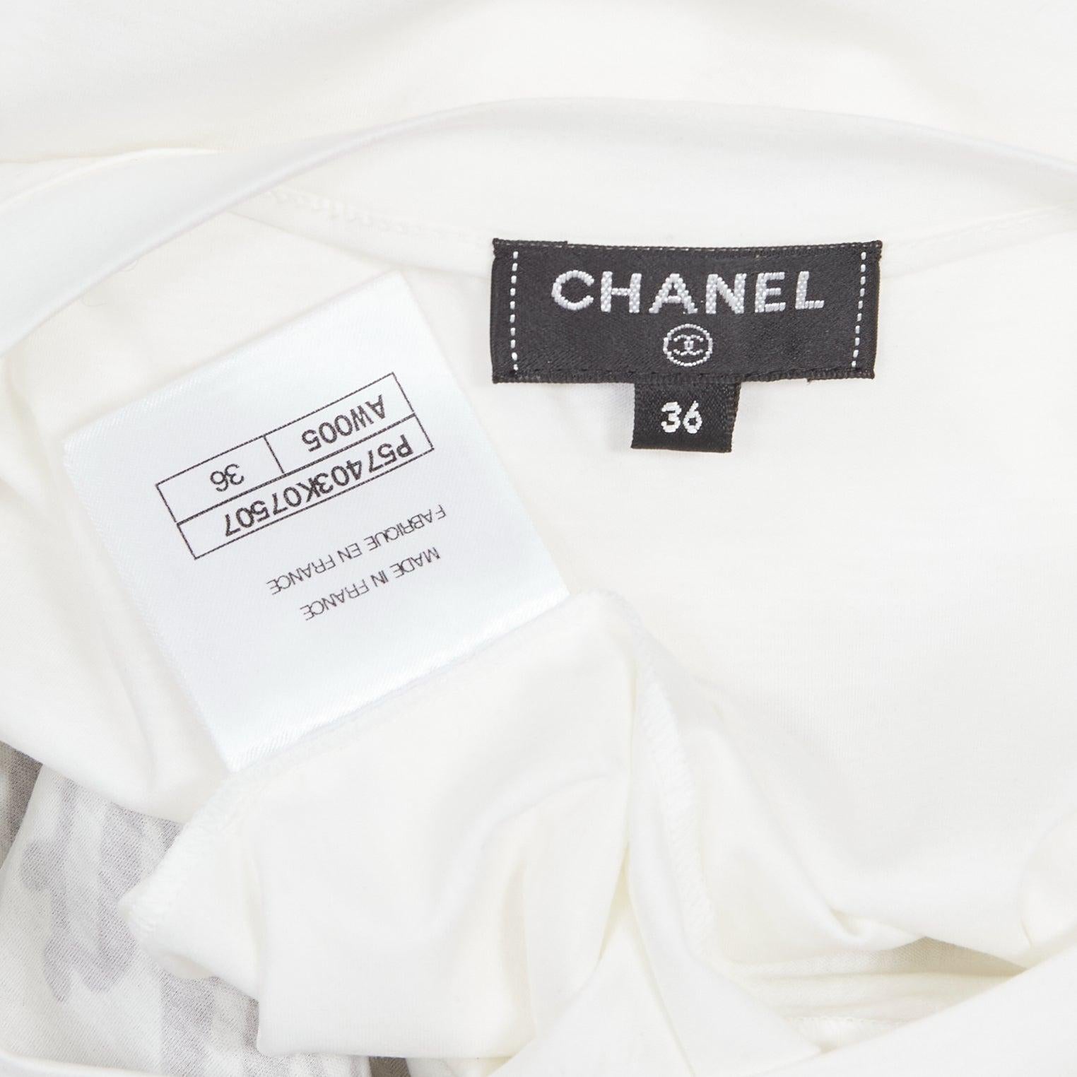 CHANEL Gabrielle Coco navy velvet print white cotton short sleeve tshirt FR36 S 5