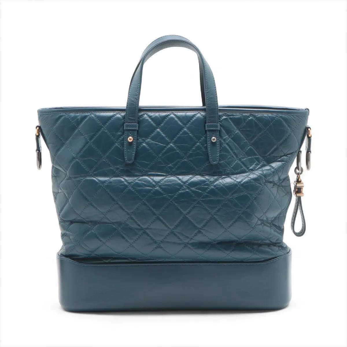 Gris *Chanel Gabrielle Doo Vintage Matelasse Calf Two-Way Tote Bag Navy Blue en vente