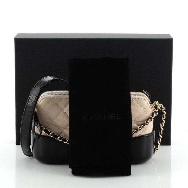 Authentic Chanel Gabrielle Dark Blue Double Zip Clutch Chain Aged