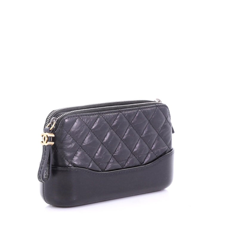 CHANEL Aged Calfskin Quilted Small Gabrielle Clutch With Chain Beige Black  1253985